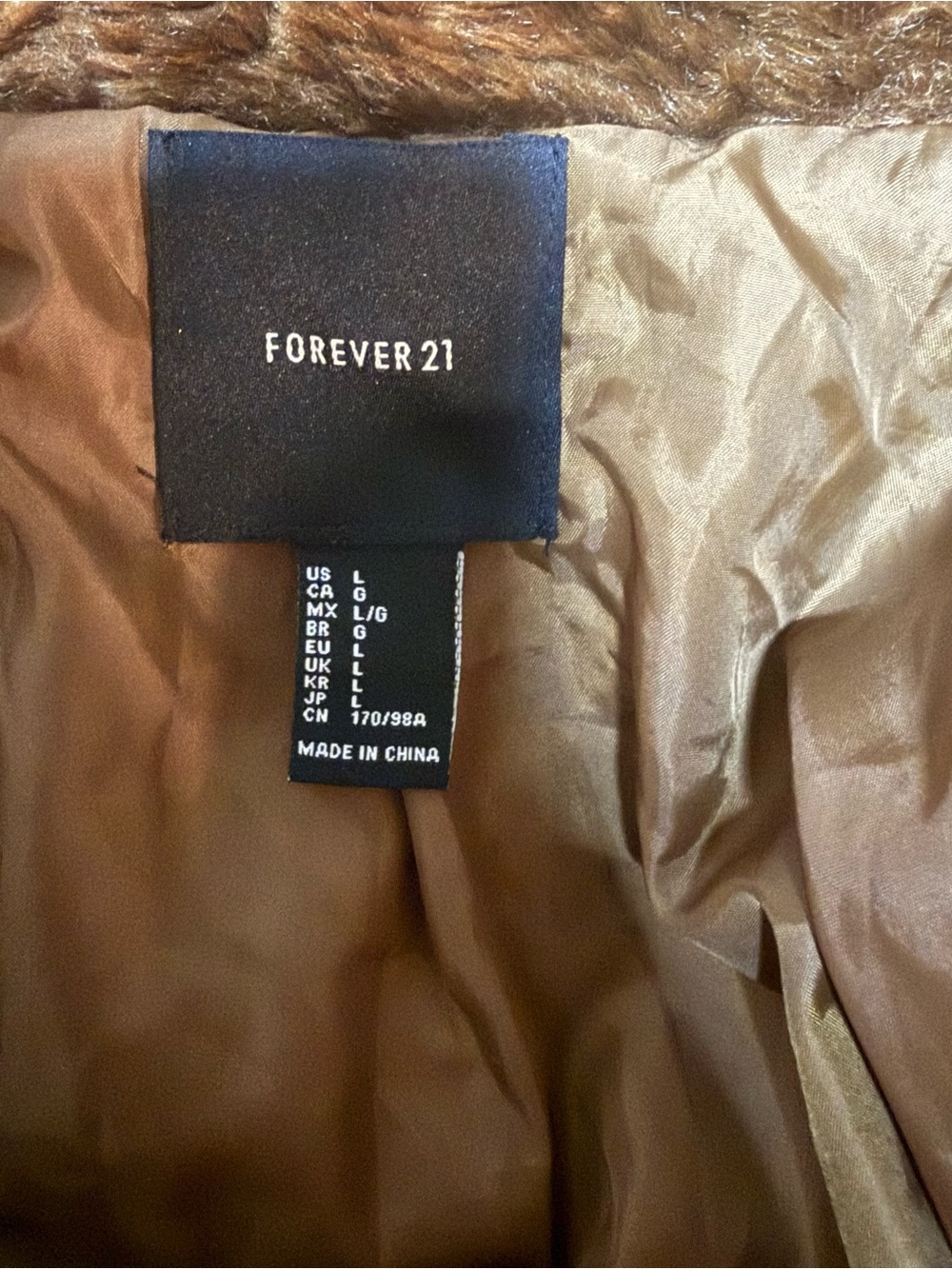 Women's Luxurious Forever 21 Textured Brown Teddy Bear Faux Fur Coat Sz L - Picture 4 of 5